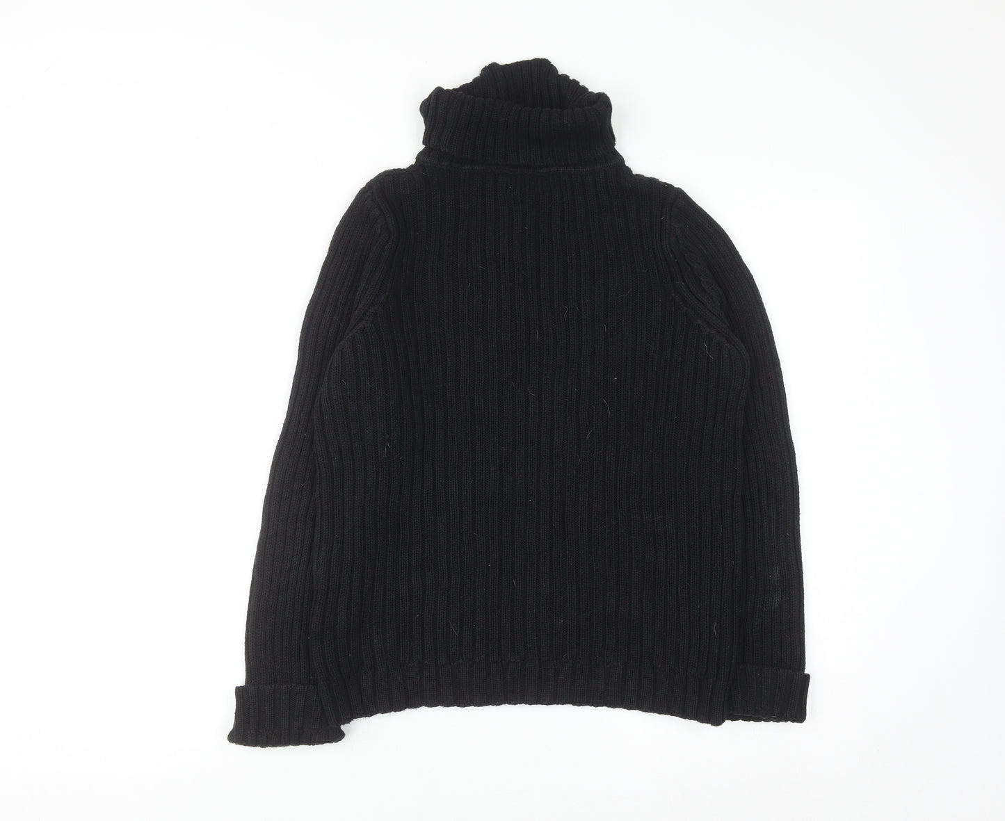 BHS Womens Black Roll Neck Chunky Knit Cotton Jumper Size 12