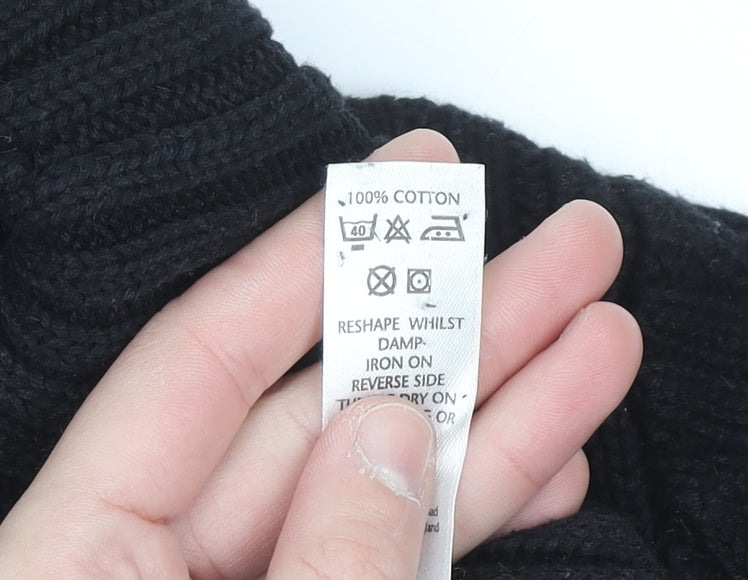 BHS Womens Black Roll Neck Chunky Knit Cotton Jumper Size 12