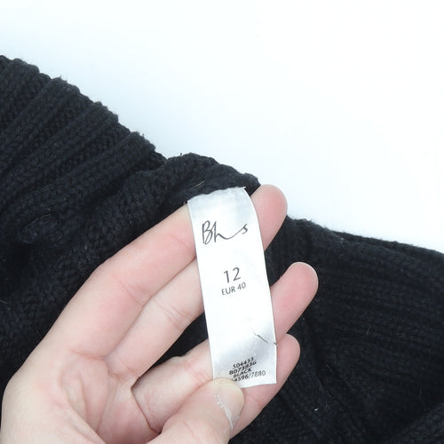 BHS Womens Black Roll Neck Chunky Knit Cotton Jumper Size 12