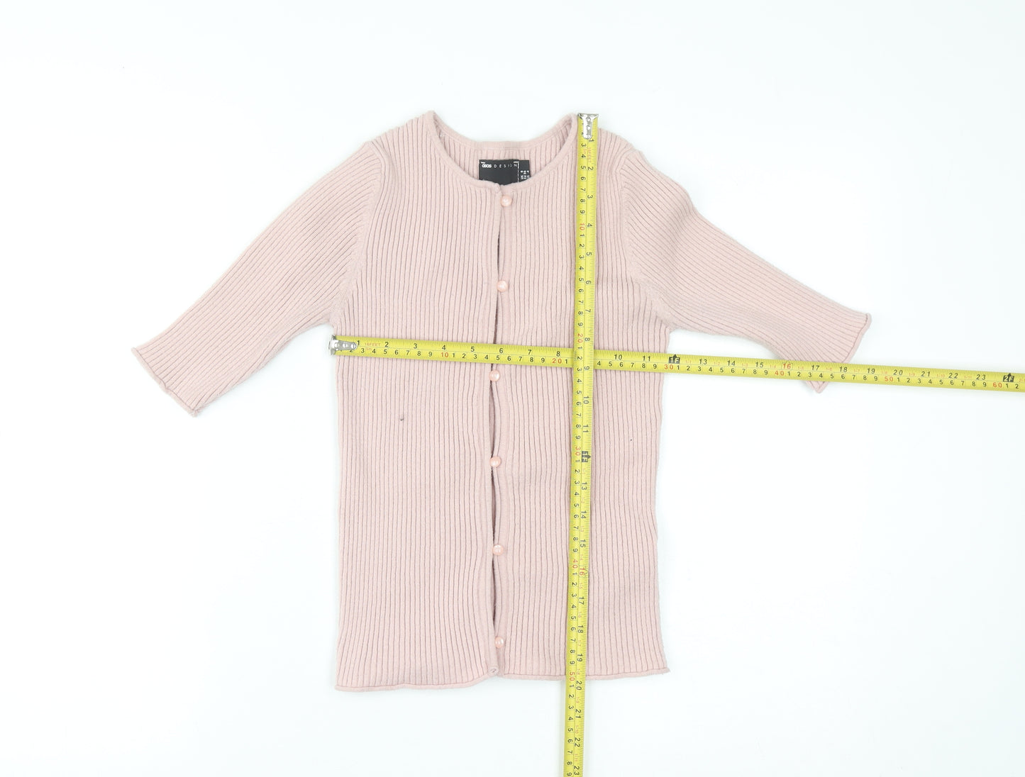 ASOS Women’s Pink Ribbed Knit 3/4 Sleeve Slim Cardigan Size 8