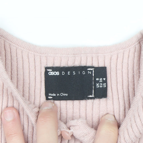 ASOS Women’s Pink Ribbed Knit 3/4 Sleeve Slim Cardigan Size 8