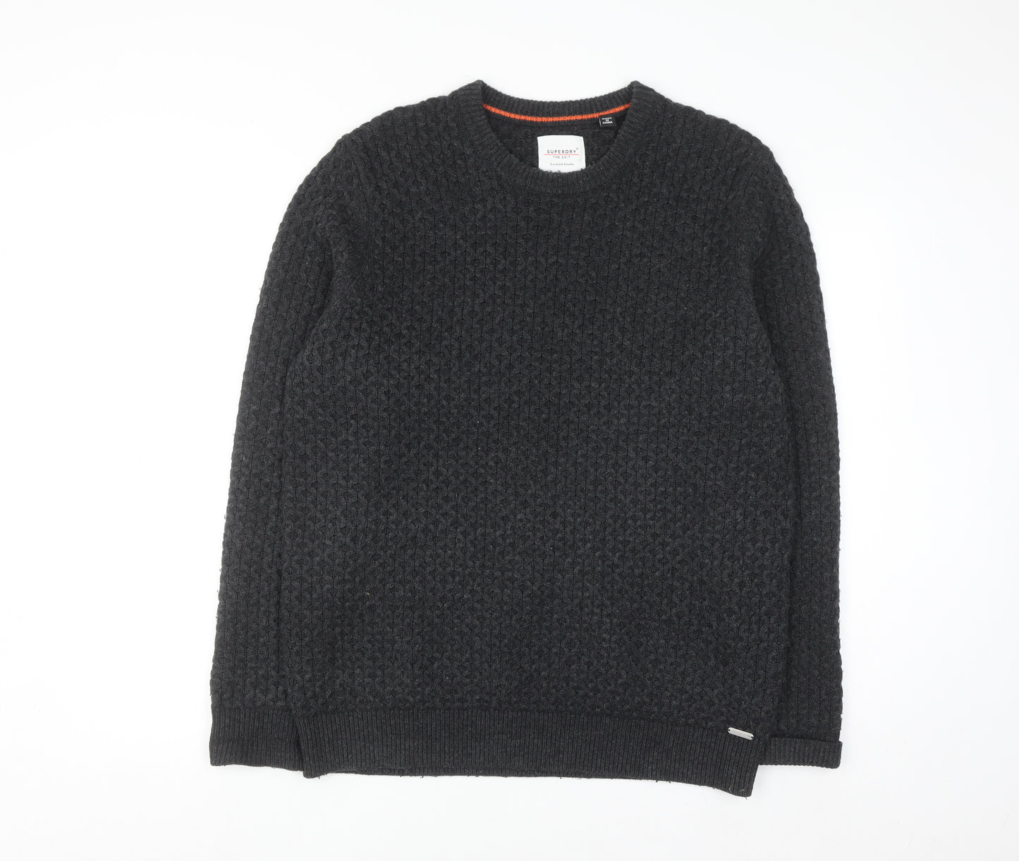 Superdry Men's Black Waffle-Knit Wool Blend Jumper XL