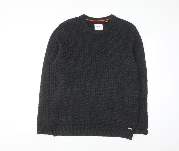 Superdry Men's Black Waffle-Knit Wool Blend Jumper XL