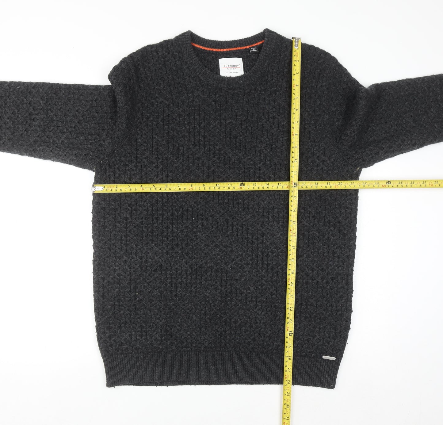 Superdry Men's Black Waffle-Knit Wool Blend Jumper XL