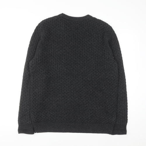 Superdry Men's Black Waffle-Knit Wool Blend Jumper XL