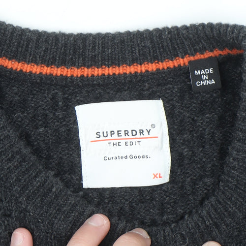 Superdry Men's Black Waffle-Knit Wool Blend Jumper XL