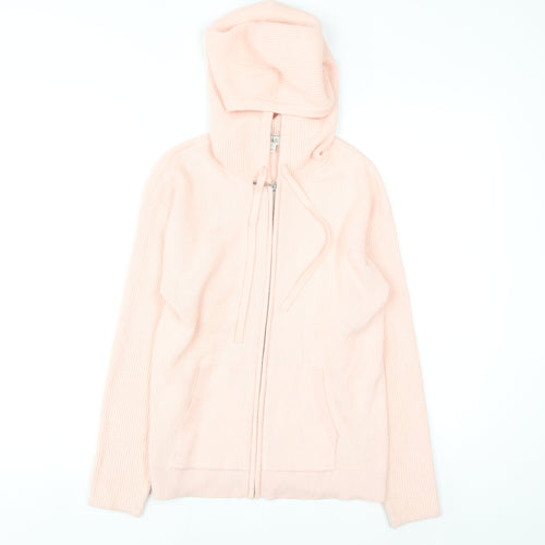 Marks and Spencer Womens Pink Hooded Full Zip Knit Jumper Small