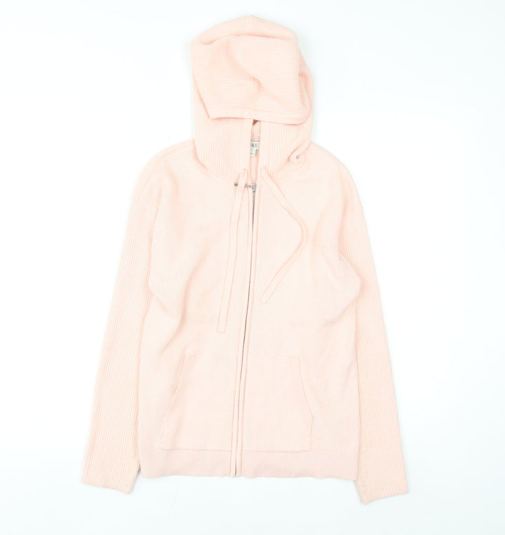 Marks and Spencer Womens Pink Hooded Full Zip Knit Jumper Small