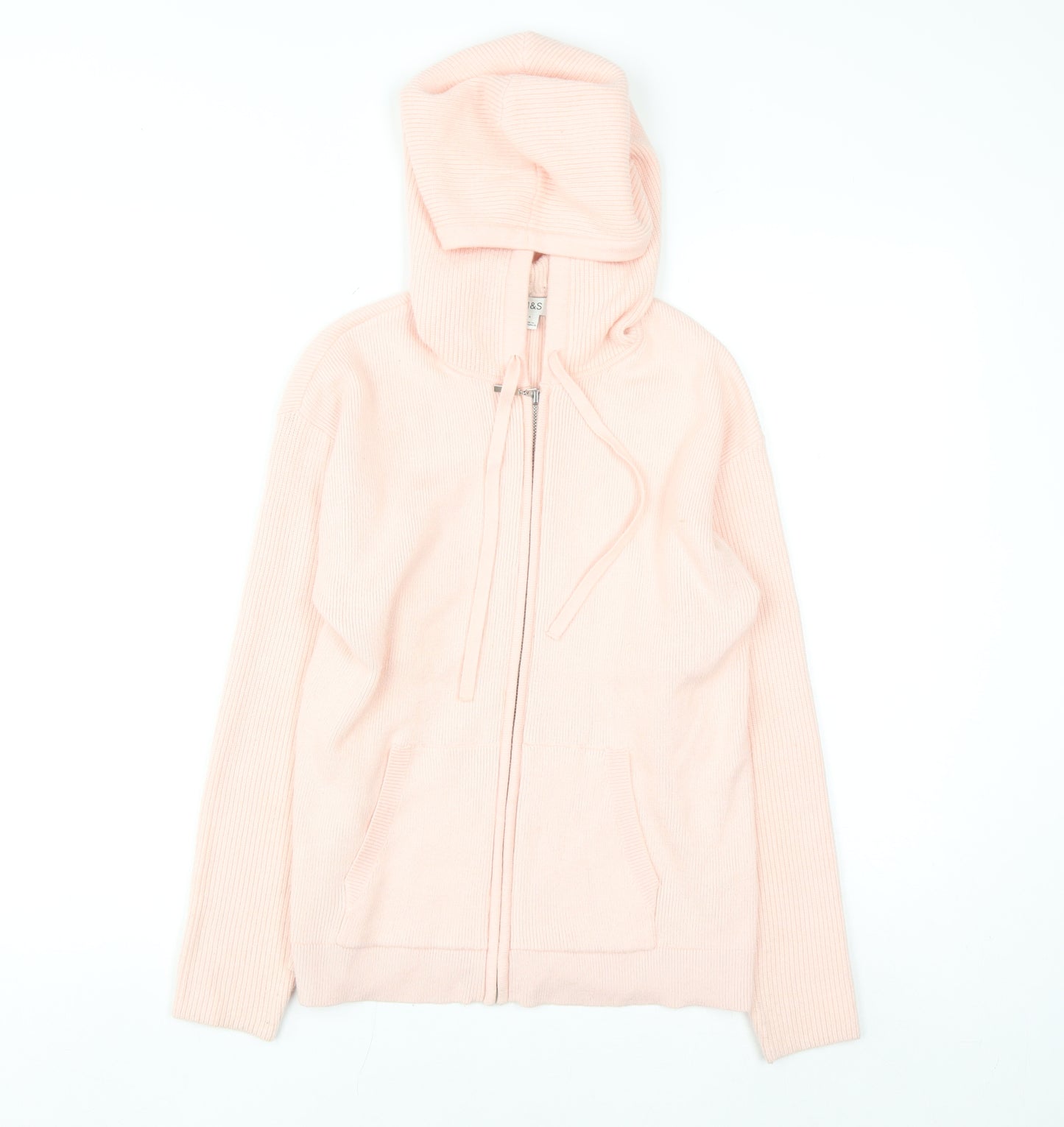 Marks and Spencer Womens Pink Hooded Full Zip Knit Jumper Small
