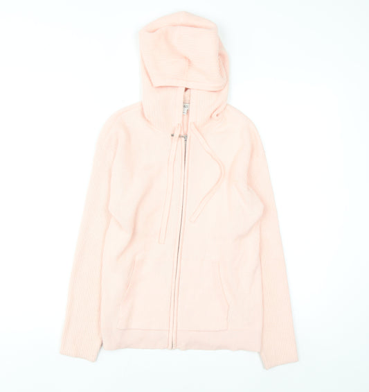 Marks and Spencer Womens Pink Hooded Full Zip Knit Jumper Small
