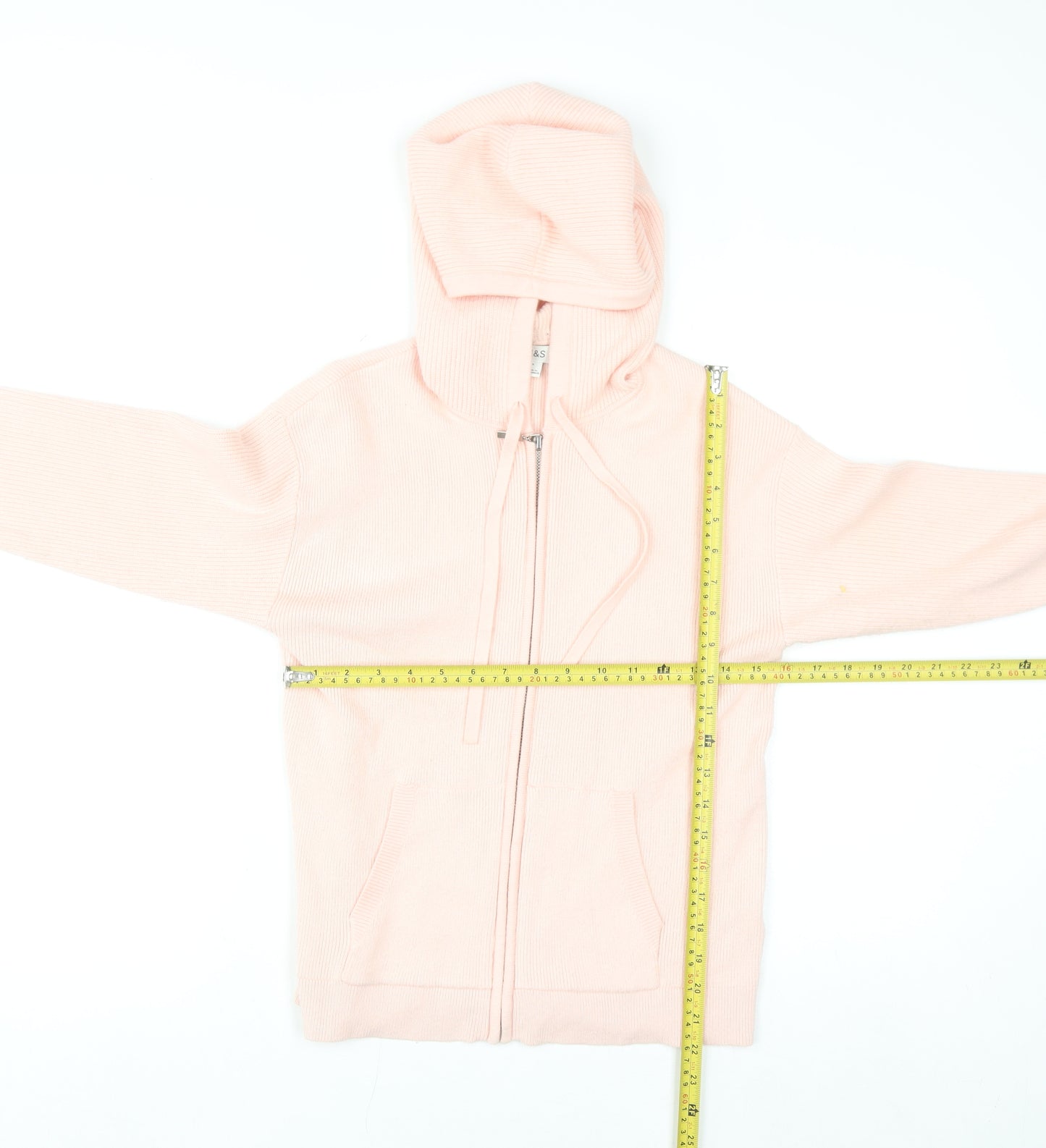 Marks and Spencer Womens Pink Hooded Full Zip Knit Jumper Small
