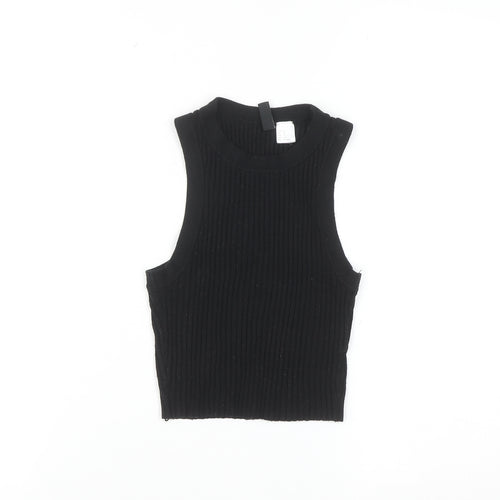 DIVIDED Women's Black Ribbed Knit Sleeveless High Neck Vest XS