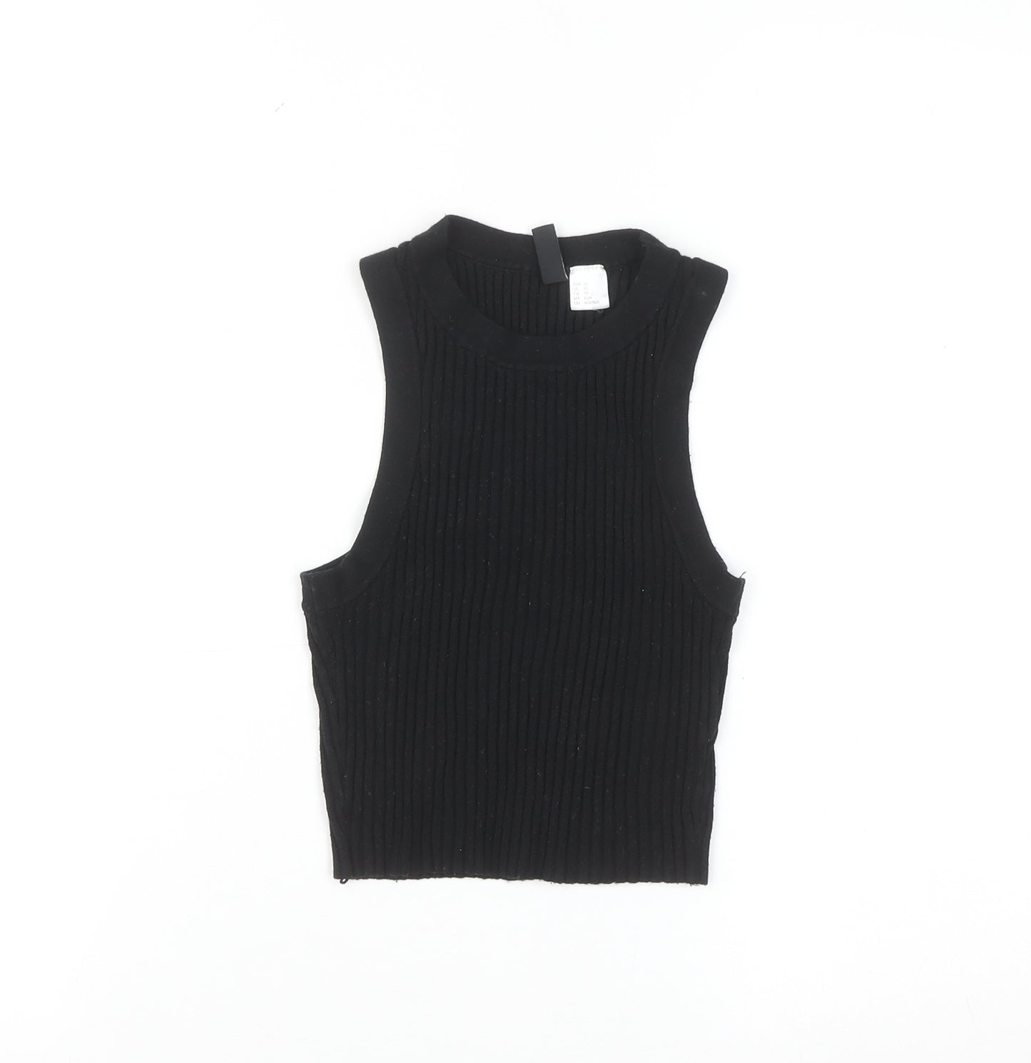 DIVIDED Women's Black Ribbed Knit Sleeveless High Neck Vest XS