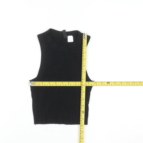 DIVIDED Women's Black Ribbed Knit Sleeveless High Neck Vest XS