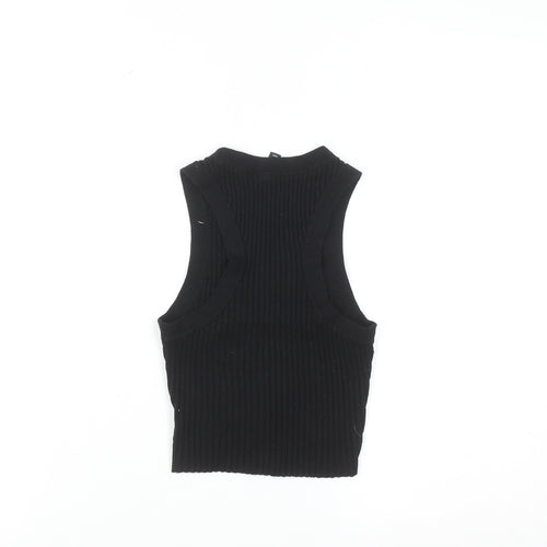 DIVIDED Women's Black Ribbed Knit Sleeveless High Neck Vest XS