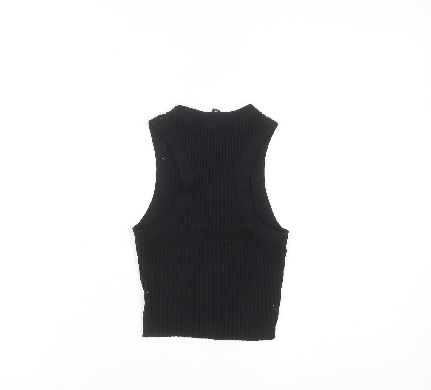 DIVIDED Women's Black Ribbed Knit Sleeveless High Neck Vest XS