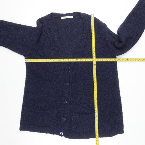 EWM Women Blue Size 18-20 V-Neck Long Sleeve Knit Cardigan