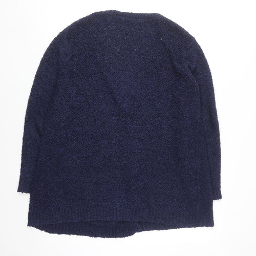 EWM Women Blue Size 18-20 V-Neck Long Sleeve Knit Cardigan