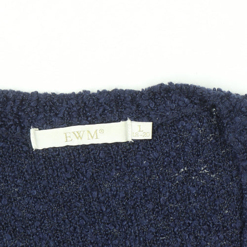 EWM Women Blue Size 18-20 V-Neck Long Sleeve Knit Cardigan