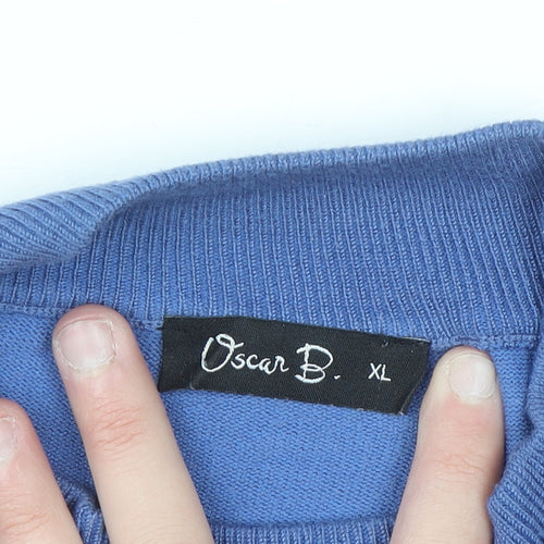 Oscar B. Men’s Blue XL Mock Neck Pullover Knit Jumper