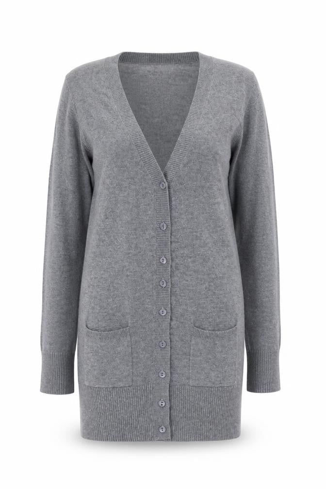 Front view of Bu.go women’s grey cardigan m viscose nylon blend long sleeve