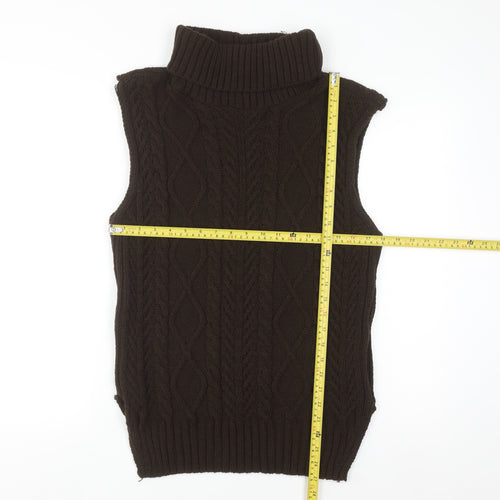 PrettyLittleThing Womens Brown Roll Neck Cable-Knit Sleeveless Jumper Vest M