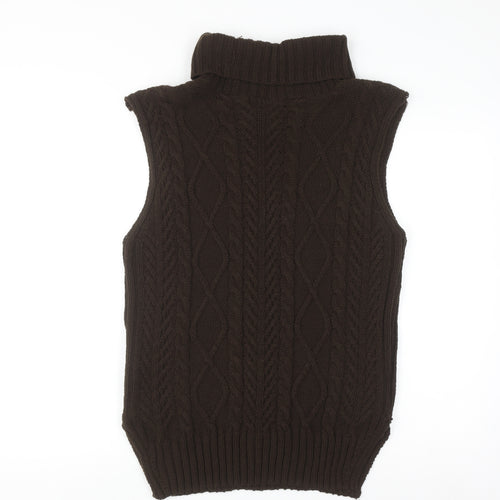 PrettyLittleThing Womens Brown Roll Neck Cable-Knit Sleeveless Jumper Vest M