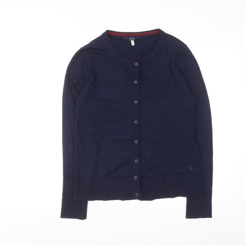 Joules Women Blue Cotton Button Cardigan Size 8 Regular Fit