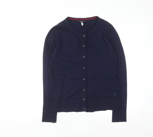 Joules Women Blue Cotton Button Cardigan Size 8 Regular Fit