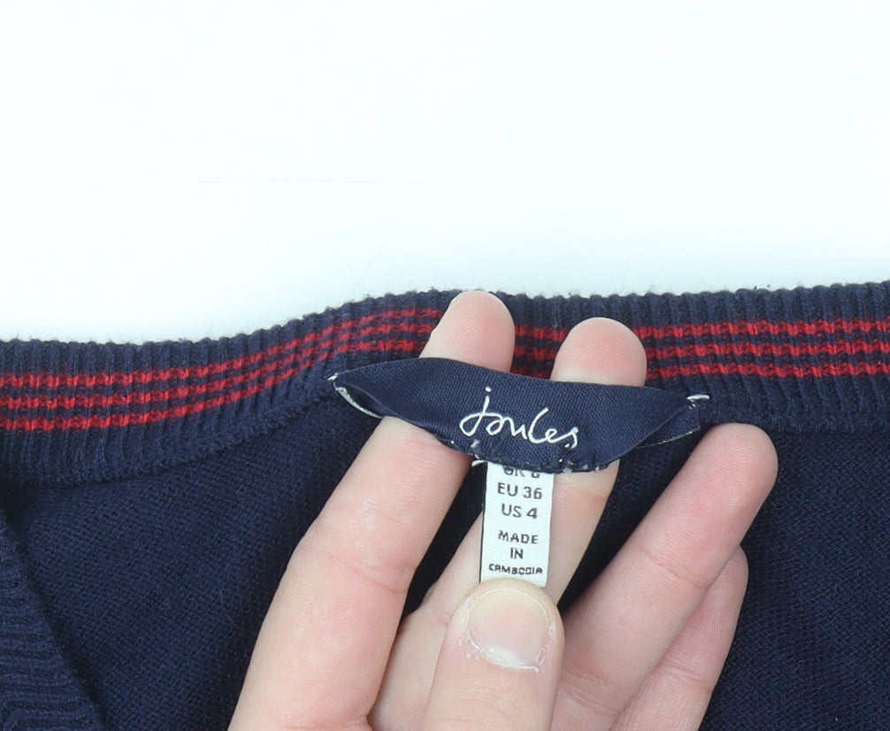 Joules Women Blue Cotton Button Cardigan Size 8 Regular Fit