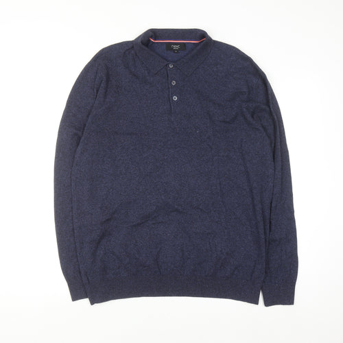 Next Men Blue Collared Henley Jumper Size M Cotton Blend