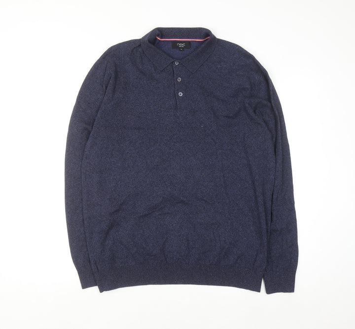 Next Men Blue Collared Henley Jumper Size M Cotton Blend