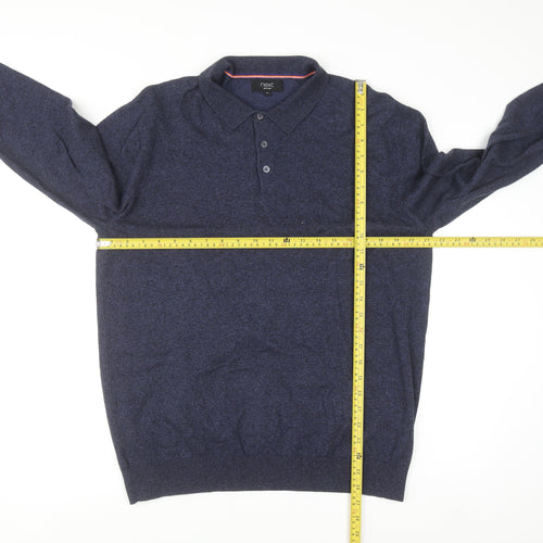 Next Men Blue Collared Henley Jumper Size M Cotton Blend