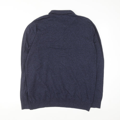 Next Men Blue Collared Henley Jumper Size M Cotton Blend