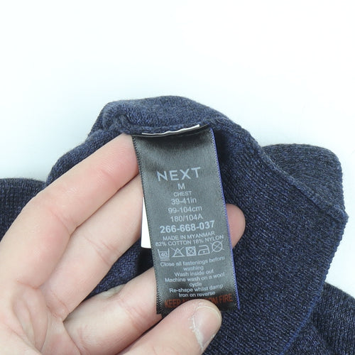 Next Men Blue Collared Henley Jumper Size M Cotton Blend