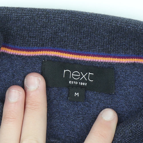 Next Men Blue Collared Henley Jumper Size M Cotton Blend