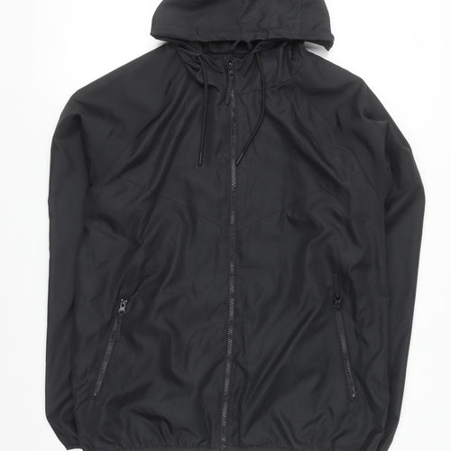 Primark Men Black L Windbreaker Hooded Jacket Full Zip Polyester