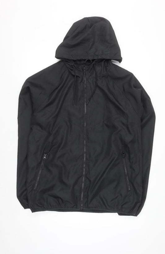 Primark Men Black L Windbreaker Hooded Jacket Full Zip Polyester