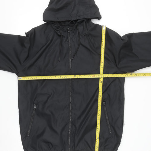 Primark Men Black L Windbreaker Hooded Jacket Full Zip Polyester
