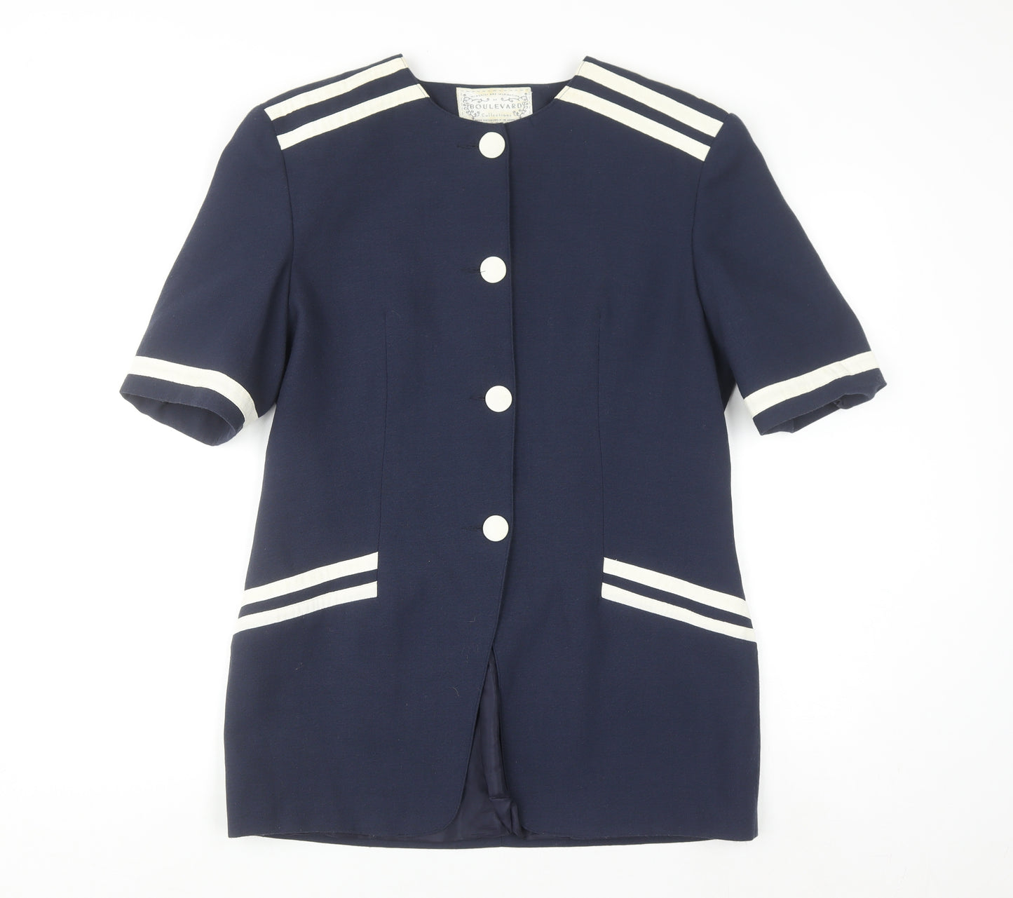 Boulevard Collections Women's Blue Size 14 Short Sleeve Single Breasted Suit Jacket