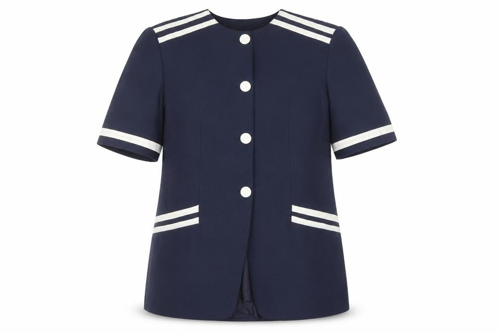 Front view of Boulevard Collections Women's Blue, size 14, Short Sleeve Single Breasted Suit Jacket