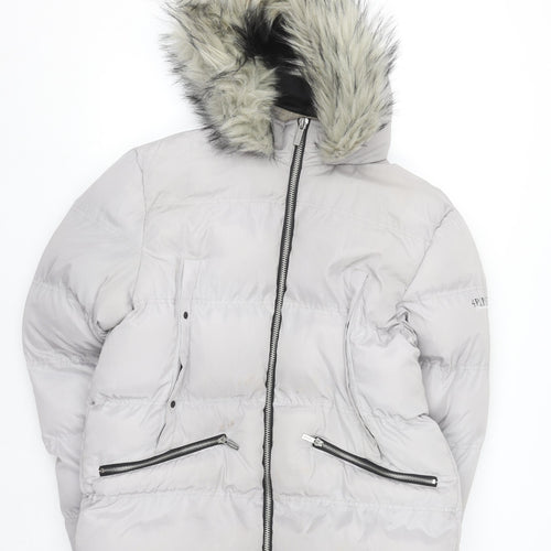 4Bidden Men's Grey XL Puffer Jacket Hooded Faux Fur Lined Winter Coat