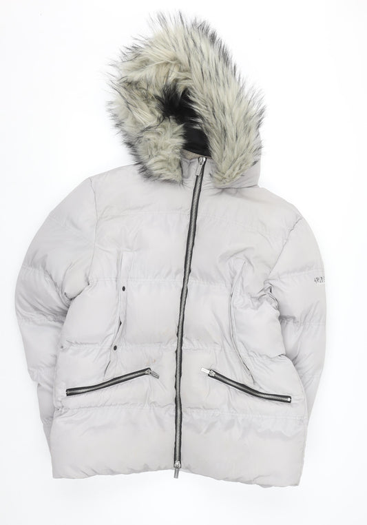 4Bidden Men's Grey XL Puffer Jacket Hooded Faux Fur Lined Winter Coat