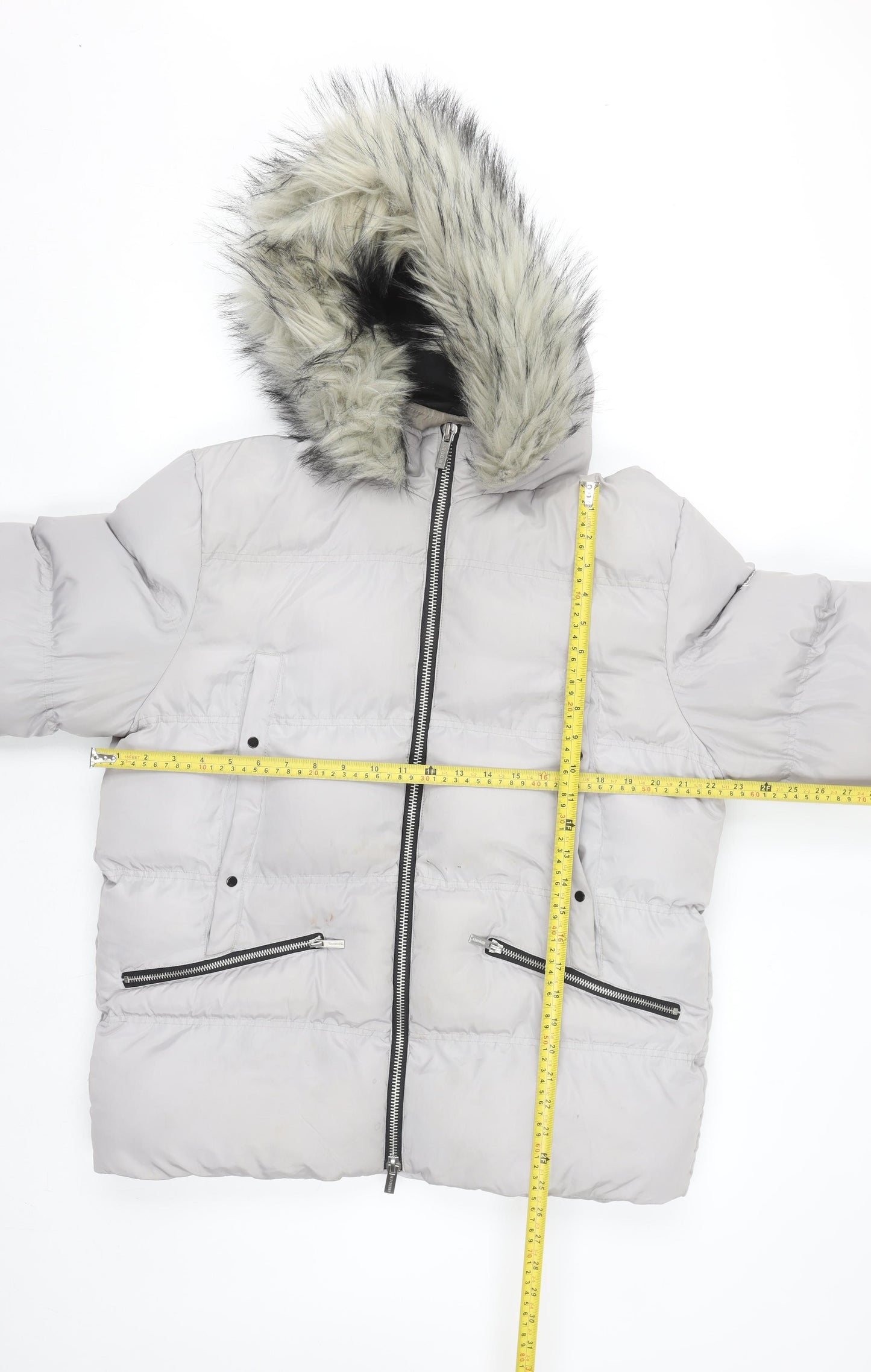 4Bidden Men's Grey XL Puffer Jacket Hooded Faux Fur Lined Winter Coat