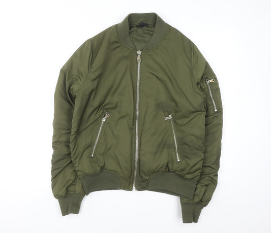 Topshop Women Green Size 12 Bomber Jacket Polyester Zip Casual