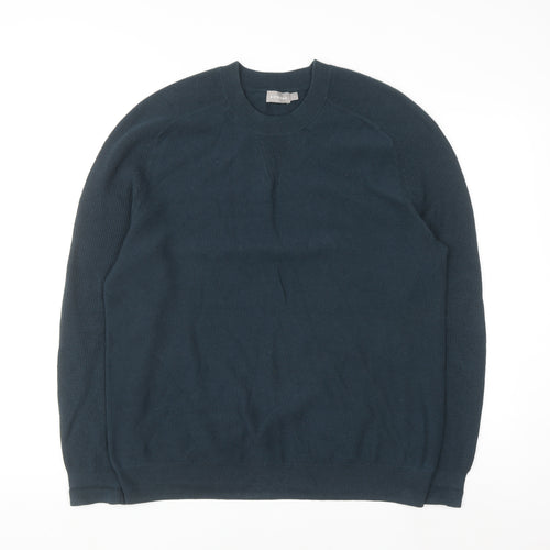A-FRAME Men's Blue Cotton Wool Crew Neck Pullover Jumper Size L
