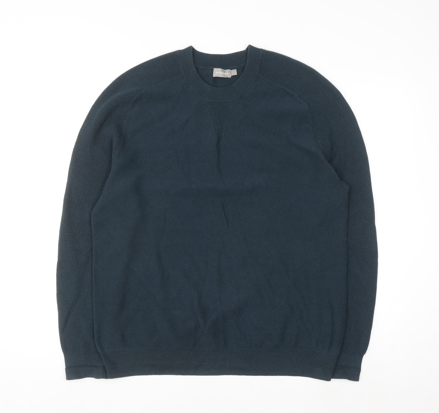 A-FRAME Men's Blue Cotton Wool Crew Neck Pullover Jumper Size L