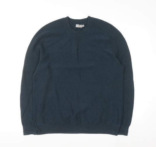 A-FRAME Men's Blue Cotton Wool Crew Neck Pullover Jumper Size L