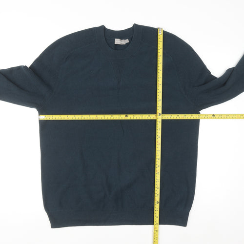 A-FRAME Men's Blue Cotton Wool Crew Neck Pullover Jumper Size L