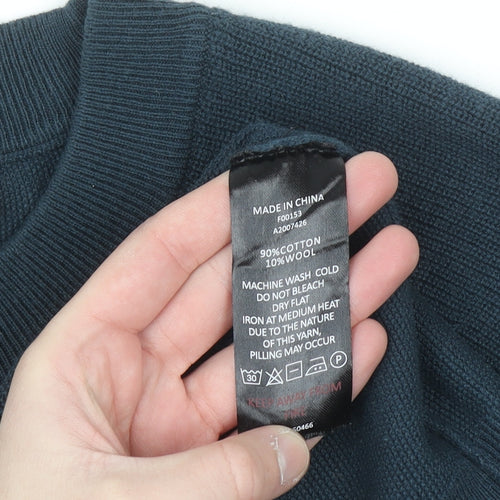 A-FRAME Men's Blue Cotton Wool Crew Neck Pullover Jumper Size L